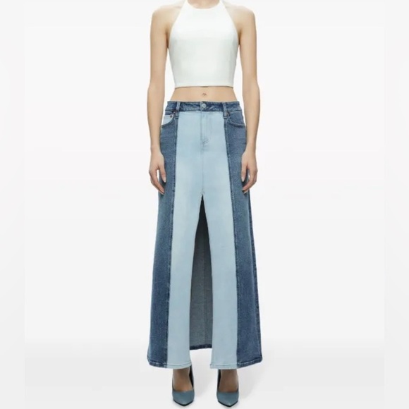 Two Tone Alice + Olivia Jeans Rye Two Tone Denim Skirt NWOT - Picture 2 of 11
